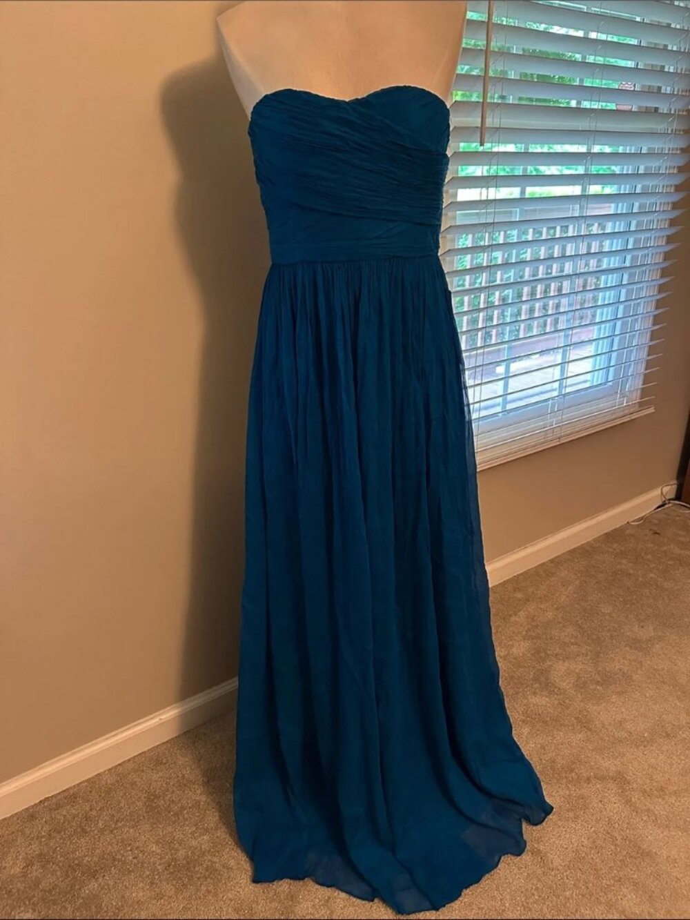 J CREW Arabelle Matise Blue Silk Chiffon Sweetheart Neck Strapless Gown NWT